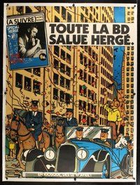 6f036 TOUTE LA BD SALUE HERGE linen French 1p '60s image of Herge & Tintin comic art!