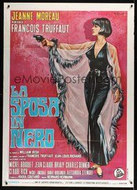 6f124 BRIDE WORE BLACK Italian 1p '68 La Mariee Etait en Noir, art of Jeanne Moreau with gun!