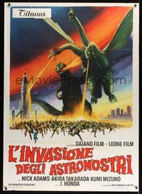 6f134 GODZILLA VS. MONSTER ZERO Italian 1p '70 Toho, cool different artwork of monsters!