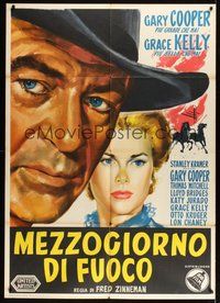 6f135 HIGH NOON Italian 1p R56 close-up art of Gary Cooper, Grace Kelly, Fred Zinnemann directed!