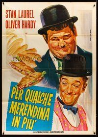6f141 PER QUALCHE MERENDINA IN PIU Italian 1p '70 wonderful art of Laurel & Hardy by Piovano!