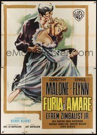 6f122 TOO MUCH, TOO SOON Italian 2p '58 Flynn, Dorothy Malone as Diana Barrymore, different art!