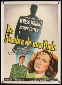 6f070 SHADOW OF A DOUBT linen Spanish '45 directed by Alfred Hitchcock,Teresa Wright, Joseph Cotten