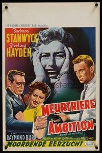 6g167 CRIME OF PASSION Belgian '57 different art of Barbara Stanwyck, Sterling Hayden!