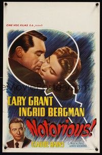 6g187 NOTORIOUS Belgian R50s close up of Cary Grant & Ingrid Bergman, Alfred Hitchcock classic!