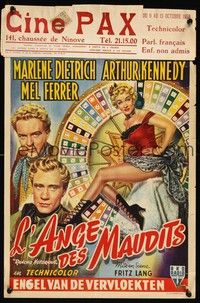 6g191 RANCHO NOTORIOUS Belgian '52 Fritz Lang directed, art of sexy Marlene Dietrich, Mel Ferrer!