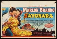 6g192 SAYONARA Belgian '57 great different artwork of Marlon Brando romancing Miiko Taka!