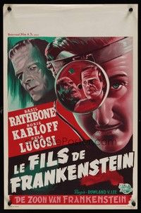 6g195 SON OF FRANKENSTEIN Belgian R50s artwork of Boris Karloff, scientist Basil Rathbone!