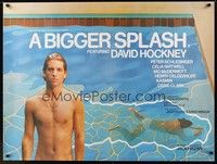 6g139 BIGGER SPLASH British quad '74 barechested David Hockney by pool, classic gay documentary!