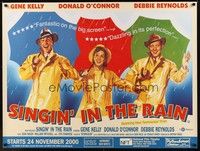 6g162 SINGIN' IN THE RAIN advance British quad R00, classic art of Kelly, O'Connor & Reynolds!