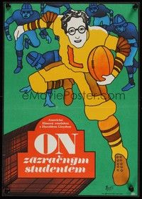 6g070 FRESHMAN Czech 11x16 '77 great wacky Hlavaty artwork of football player Harold Lloyd!