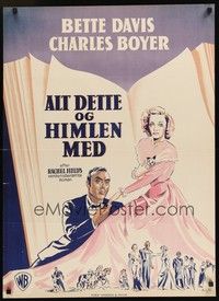 6g204 ALL THIS & HEAVEN TOO Danish '40s cool artwork of Bette Davis in gown & Charles Boyer!