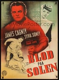 6g211 BLOOD ON THE SUN Danish '46 Strand art of James Cagney in fight, plus sexy Sylvia Sidney!
