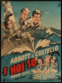 6g223 IN THE NAVY Danish '40s art of Bud Abbott & Lou Costello as sailors & the Andrews Sisters!