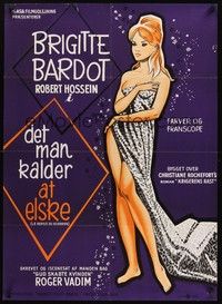 6g228 LOVE ON A PILLOW Danish '63 different art of sexy Brigitte Bardot wearing only sheet!