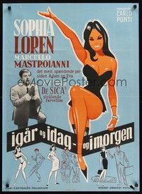 6g250 YESTERDAY, TODAY & TOMORROW Danish '63 different art of sexy Sophia Loren & Mastroianni!