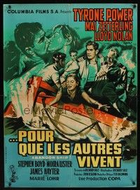 6g112 ABANDON SHIP French 23x32 '57 Tyrone Power in a lifeboat, great Jean Mascii artwork!