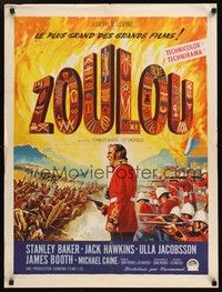 6g131 ZULU French 23x32 '64 Stanley Baker & Michael Caine classic, great Soubie artwork!