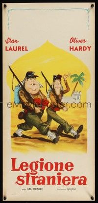 6g275 BEAU HUNKS Italian locandina R58 great wacky artwork of Laurel & Hardy in the Foreign Legion