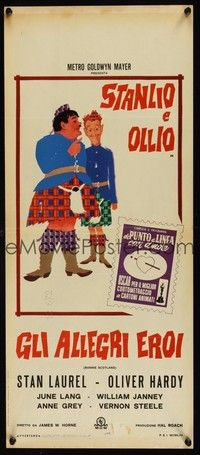 6g277 BONNIE SCOTLAND Italian locandina R57 wacky art of Stan Laurel & Oliver Hardy!