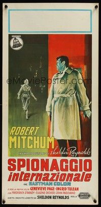 6g293 FOREIGN INTRIGUE Italian locandina '56 art of Robert Mitchum hunted by secret agents!