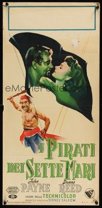 6g305 RAIDERS OF THE SEVEN SEAS Italian locandina '53 artwork of pirate John Payne, Donna Reed!