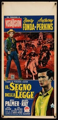 6g311 TIN STAR Italian locandina '57 different image of cowboys Henry Fonda & Anthony Perkins!