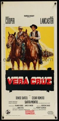 6g314 VERA CRUZ Italian locandina '55 Olivetti artwork of cowboys Gary Cooper & Burt Lancaster!