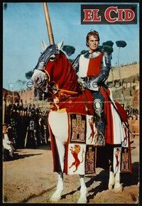 6g252 EL CID Italian lrg pbusta '61 cool image of Charlton Heston in armor on horse!
