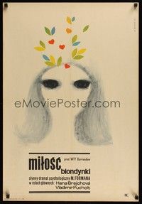 6g091 LOVES OF A BLONDE Polish 23x33 '66 Czech, Milos Forman, creepy Bodnar artwork!