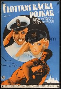 6g016 SHIPMATES FOREVER Swedish '35 Rohman art of Navy boxer Dick Powell & Ruby Keeler!