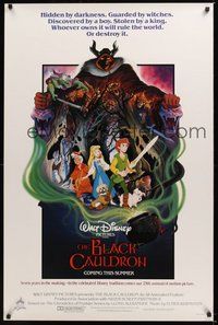 6h053 BLACK CAULDRON advance 1sh '85 first Walt Disney CG, cool fantasy art by P. Wensel!