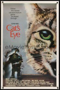 6h077 CAT'S EYE 1sh '85 Stephen King, Drew Barrymore, artwork of wacky little monster by J. Vack!