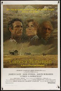 6h093 COMES A HORSEMAN 1sh '78 cool art of James Caan, Jane Fonda & Jason Robards in the sky!