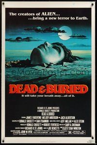 6h115 DEAD & BURIED 1sh '81 wild horror art of person buried up to the neck by Campanile!