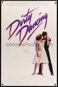 6h129 DIRTY DANCING 1sh '87 classic image of Patrick Swayze & Jennifer Grey in sexy embrace!