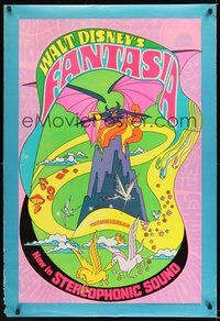 6h162 FANTASIA 1sh R70 cool psychedelic artwork, Disney musical cartoon classic!