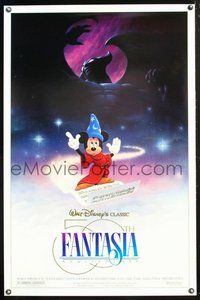 6h164 FANTASIA DS 1sh R90 great image of magical Mickey Mouse, Disney musical cartoon classic!