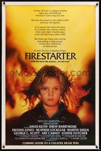 6h172 FIRESTARTER advance 1sh '84 close up of creepy eight year-old Drew Barrymore, sci-fi!
