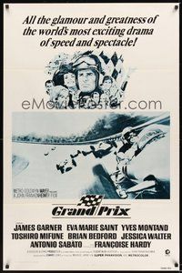 6h208 GRAND PRIX 1sh R71 Formula One race car driver James Garner, artwork by Howard Terpning!