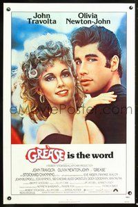 6h209 GREASE 1sh '78 close up of John Travolta & Olivia Newton-John in a most classic musical!