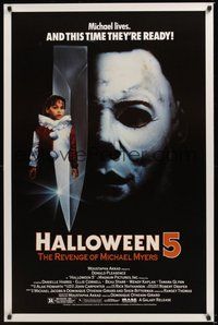 6h217 HALLOWEEN 5 1sh '89 The Revenge of Michael Myers, cool horror image!