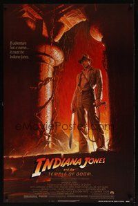6h251 INDIANA JONES & THE TEMPLE OF DOOM 1sh '84 full-length art of Harrison Ford by Bruce Wolfe!