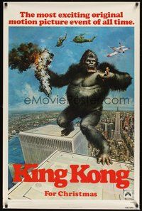 6h278 KING KONG teaser 1sh '76 John Berkey art of BIG Ape on the Twin Towers!