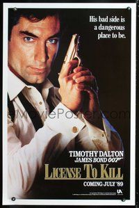 6h300 LICENCE TO KILL teaser 1sh '89 cool image of Timothy Dalton as James Bond!