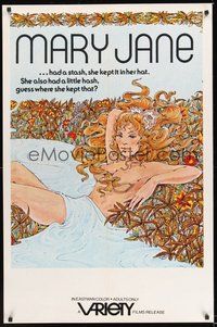 6h323 MARY JANE 1sh '72 artwork of sexy topless woman laying in field!