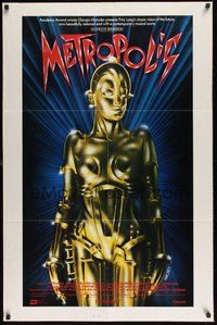 6h332 METROPOLIS int'l kraftback 1sh R84 Fritz Lang classic, Girogio Moroder, art of female robot by Nikosey!