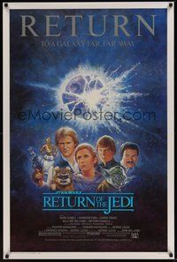 6h423 RETURN OF THE JEDI 1sh R85 George Lucas classic, Mark Hamill, Ford, Tom Jung artwork!
