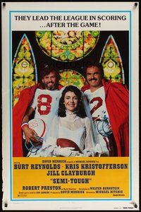 6h453 SEMI-TOUGH advance 1sh '77 image of football players Burt Reynolds & Kris Kristofferson!
