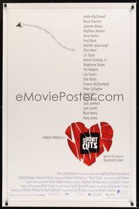6h459 SHORT CUTS 1sh '93 directed by Robert Altman, Andie MacDowell, Julianne Moore!